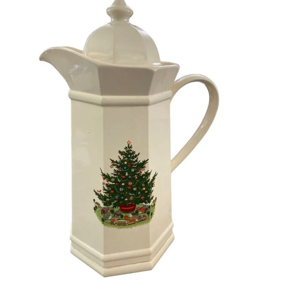 Vintage Christmas Tree Pitcher Cream‎ Ceramic Yuletide Holiday Serving Ware